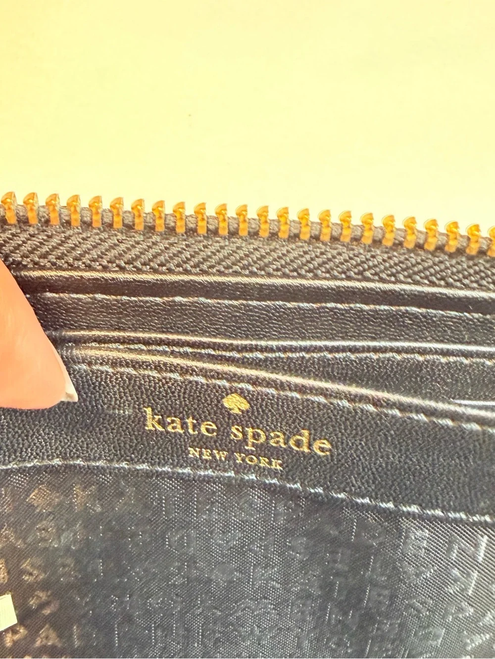Kate Spade Tan Beige Leather Continental Zip Wallet Black Trim Long